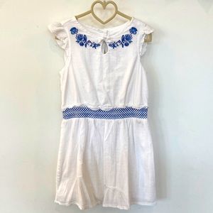 Janie and Jack White Cotton Dress w/ Blue Detail